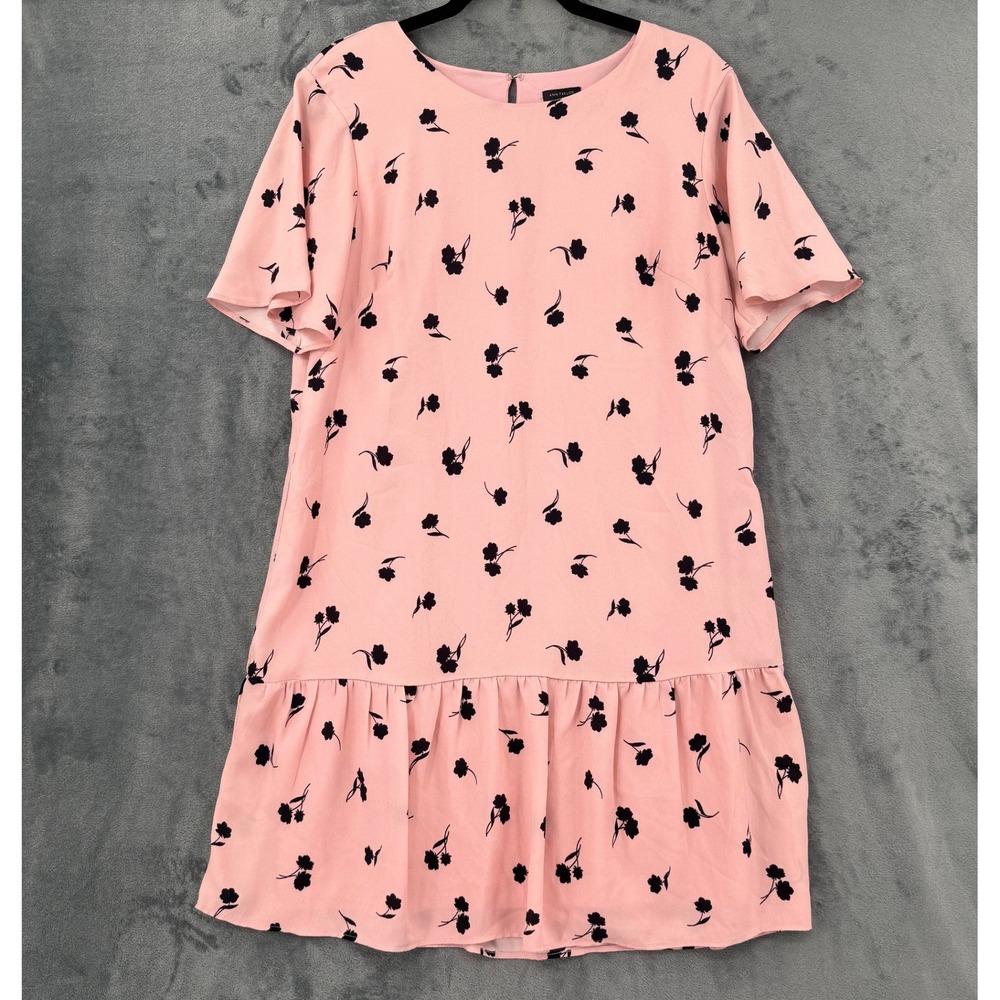 Ann Taylor Dress Womens Size L Floral Ruffle Hem Feminine Career Shift Pink